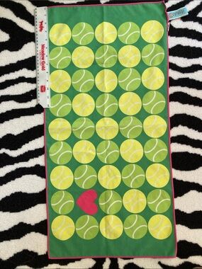 CLUTCH Green Tennis Ball Print Scarf with Pink Heart Accent 29.5” x 14”